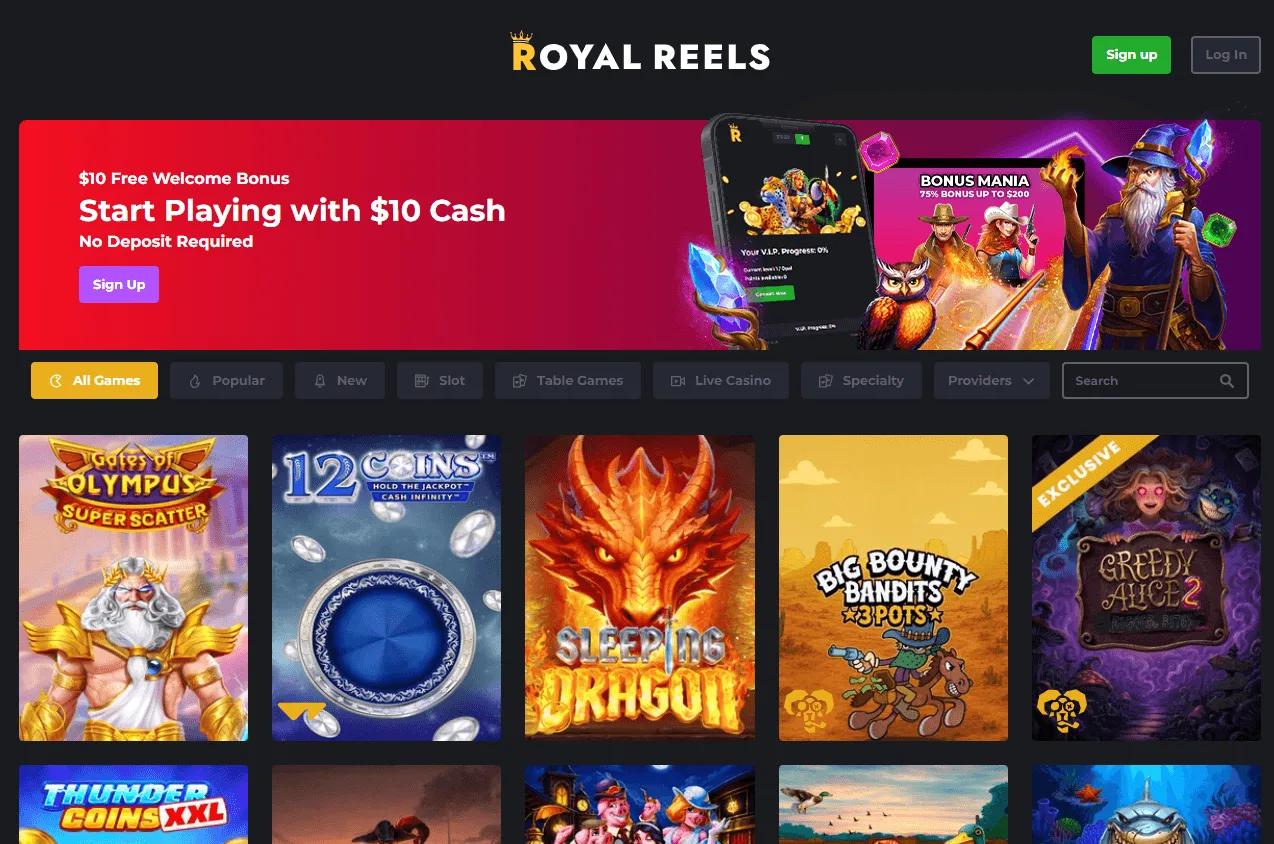Royal Casino desktop casino home page